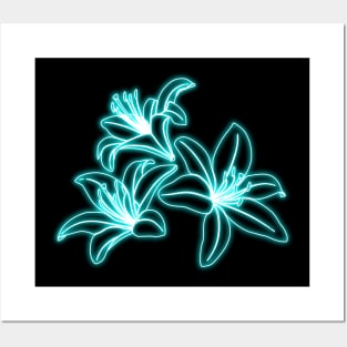 Blue neon lys Flowers Posters and Art